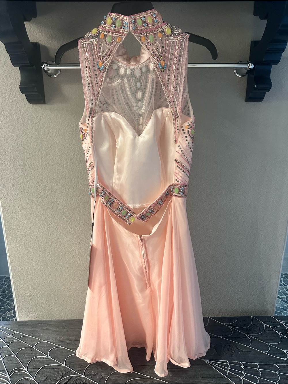 Alyce Paris Pink Beaded Prom Dress with Multicolor Gem Accents - Picture 3 of 5